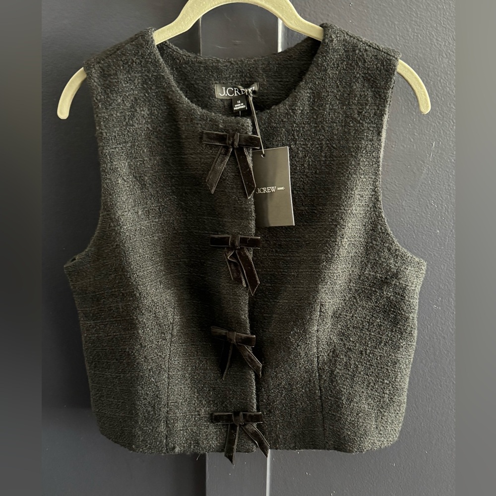 J. Crew Black Textured Vest with Velvet Bow